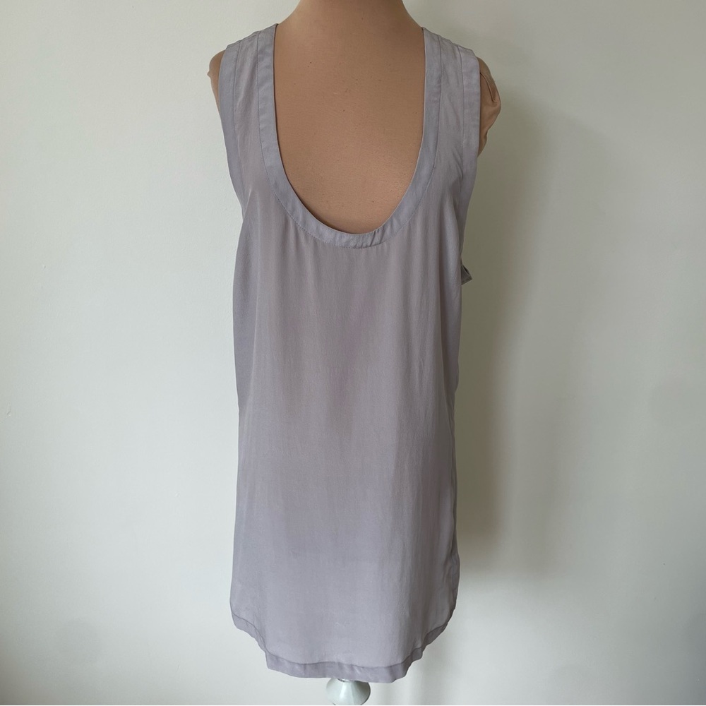 GESTUZ Sleeveless U-Neck Brushed Silk Gray Racerback Lagenlook Tunic Top Sz 38/8